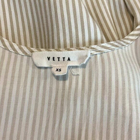 Vetta The Button Up Midi Dress Taupe Stripe Short Sleeve Buttoned Size XS Belted - Picture 9 of 9